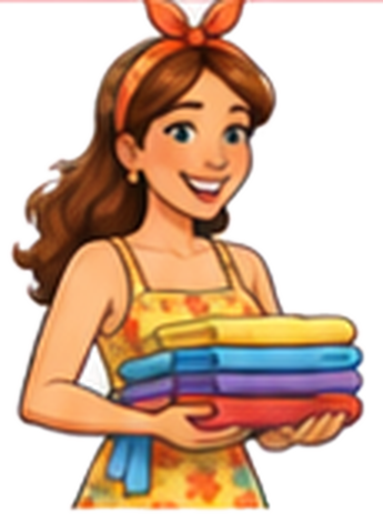 Woman holding a stack of folded laundry